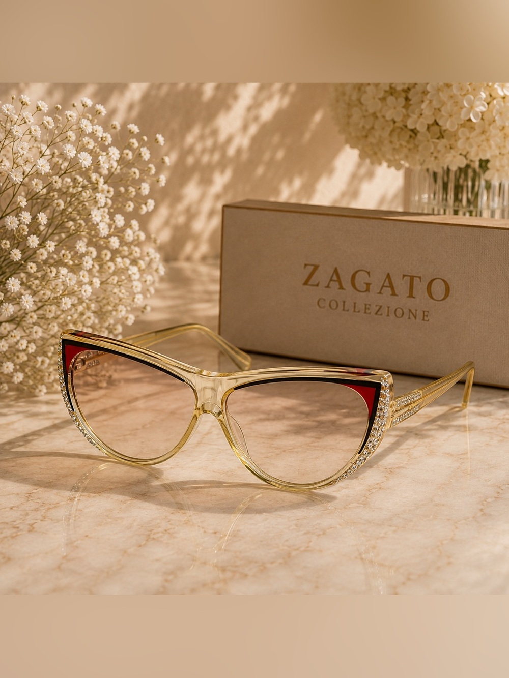 Zagato Collezione Cat Eye Rhinestone Gold Eyeglasses Frame Italy VNTG